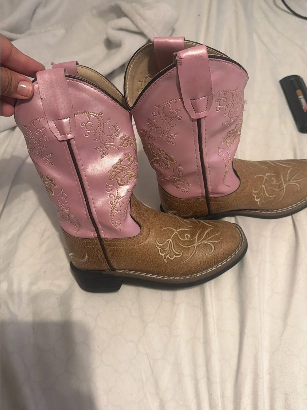 Old West Pink & Brown Girls Western Pull-On Boots